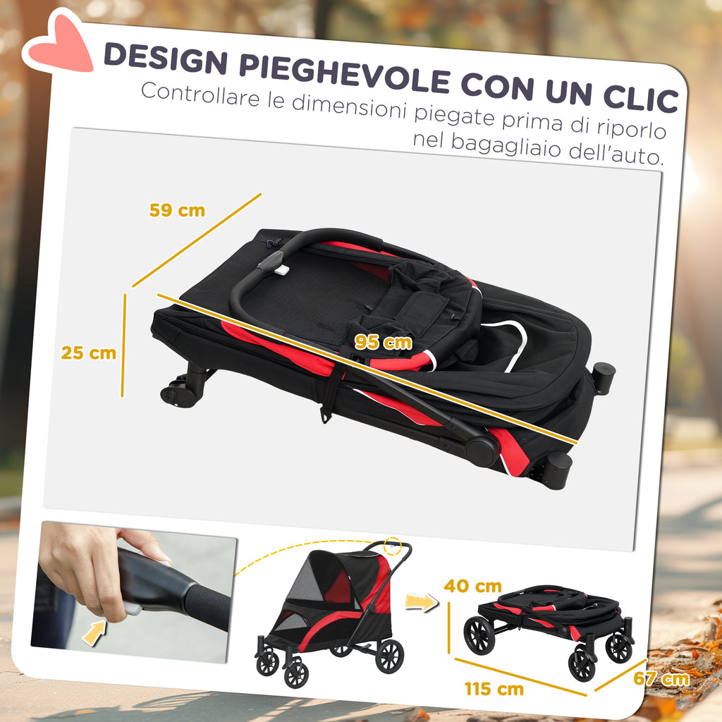 Passeggino Pieghevole per Cani di Taglia Media o Grande con Cuscino e Finestre in Rete