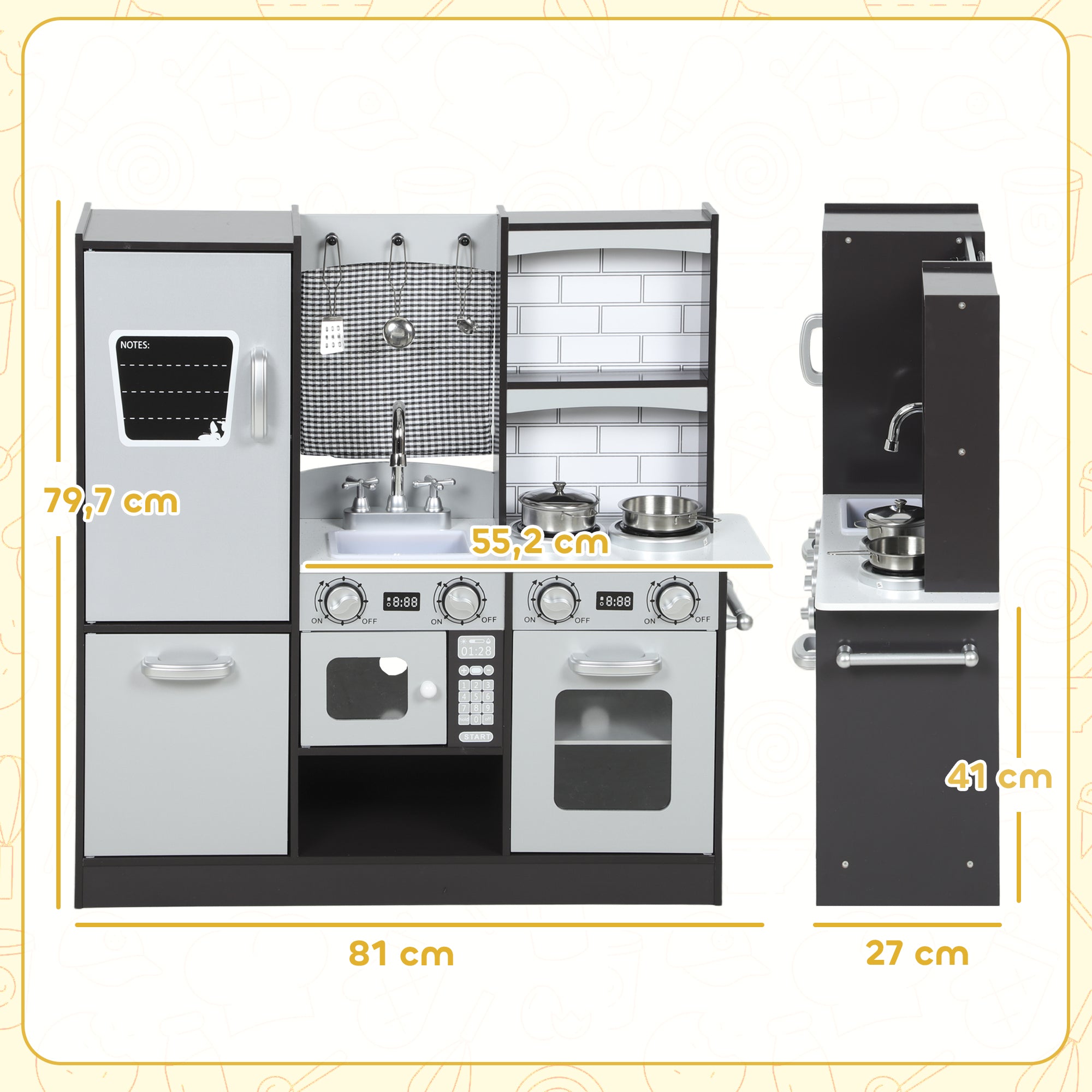 Cucina Giocattolo in Legno per Bambini con Frigo, Lavandino e Accessori