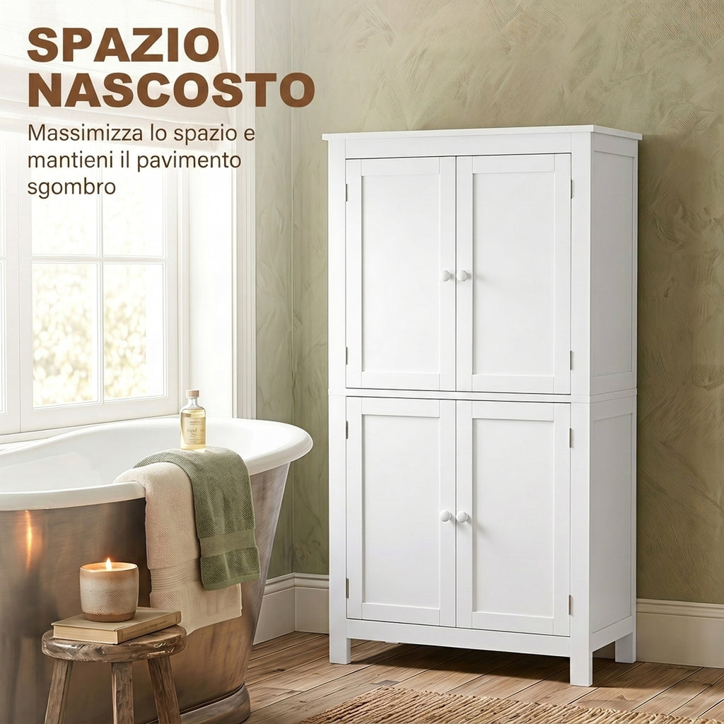 Mobile Bagno Bianco con 4 Ante e Ripiani Regol