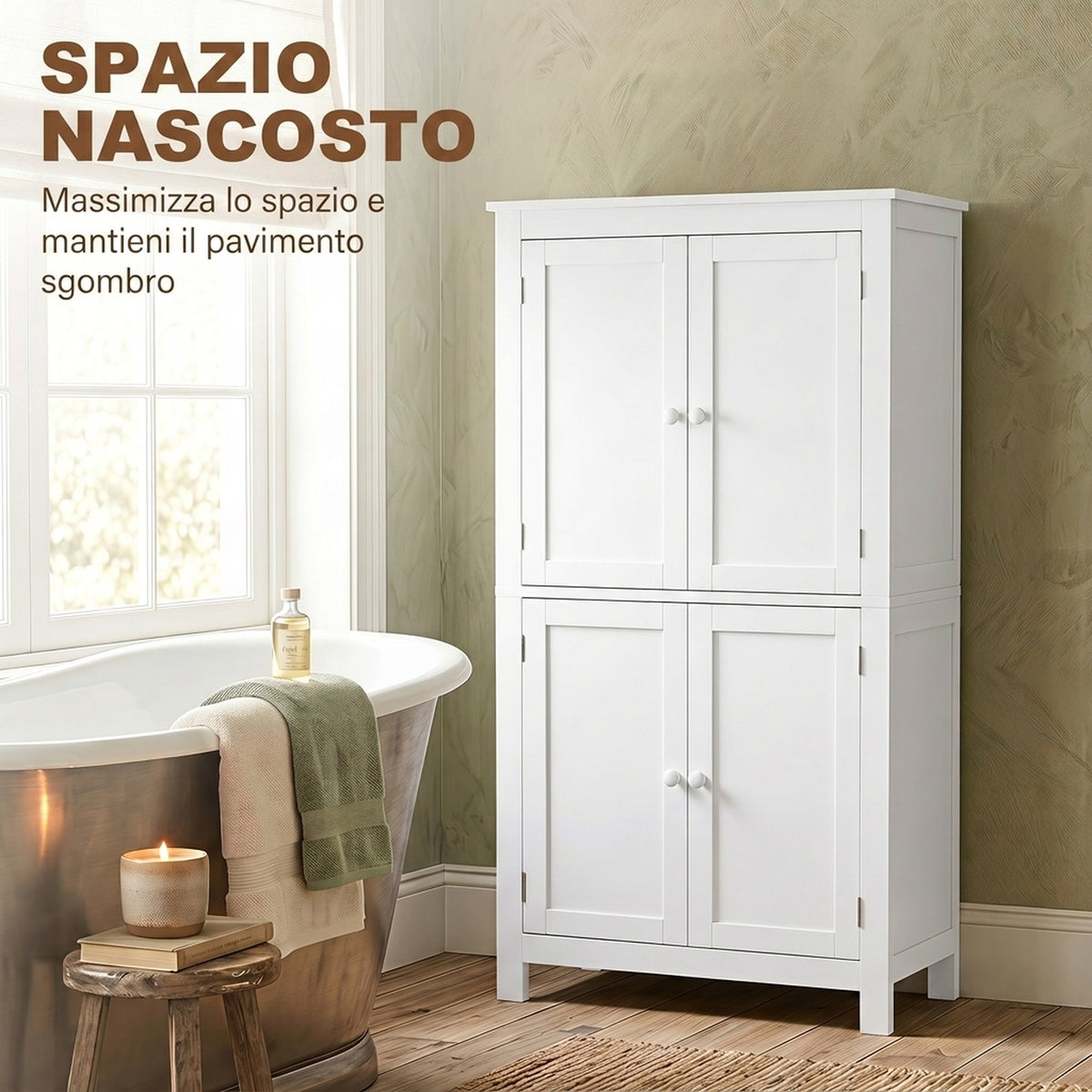 Mobile Bagno Bianco con 4 Ante e Ripiani Regol