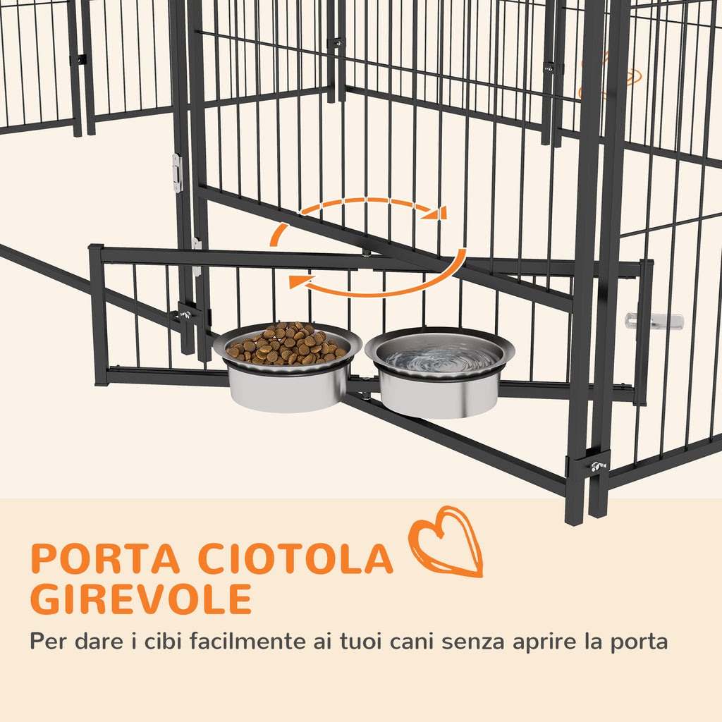 Recinto per Cani in Metallo e Tessuto Oxford con Porticina per Ciotole