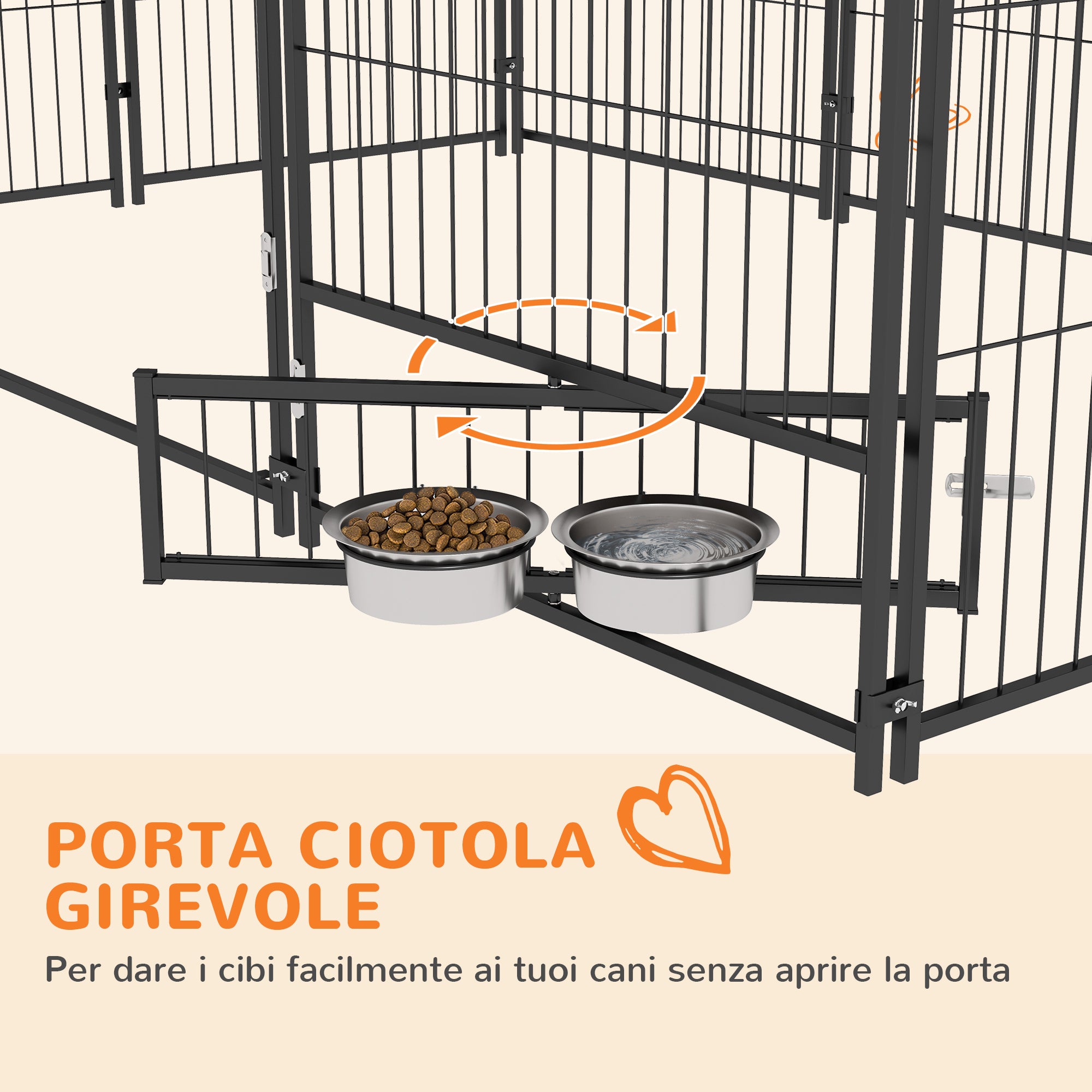 Recinto per Cani in Metallo e Tessuto Oxford con Porticina per Ciotole