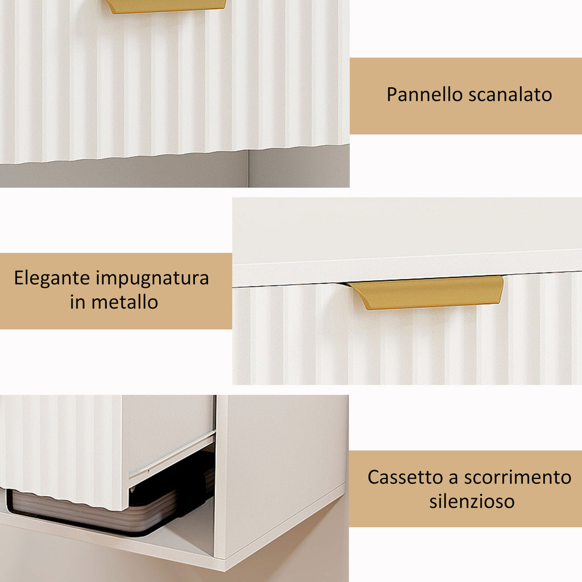 Set 2 Comodini Sospesi Bianchi con Cassetto Scanalato