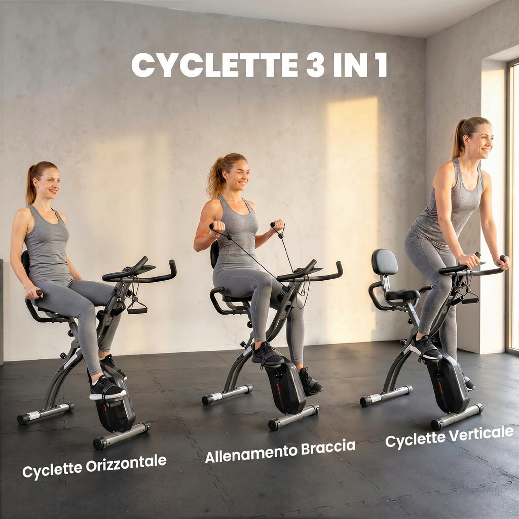 Cyclette Magnetica con Resistenza a 8 Livelli, Display LCD e App Bluetooth, in Acciaio Q195 Nero