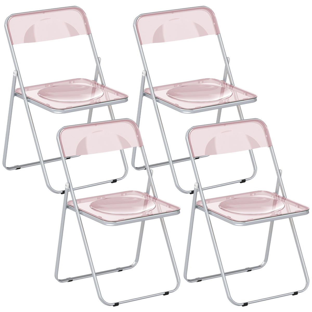 Set 4 Sedie Pieghevoli Trasparenti Rosa in Acrilico