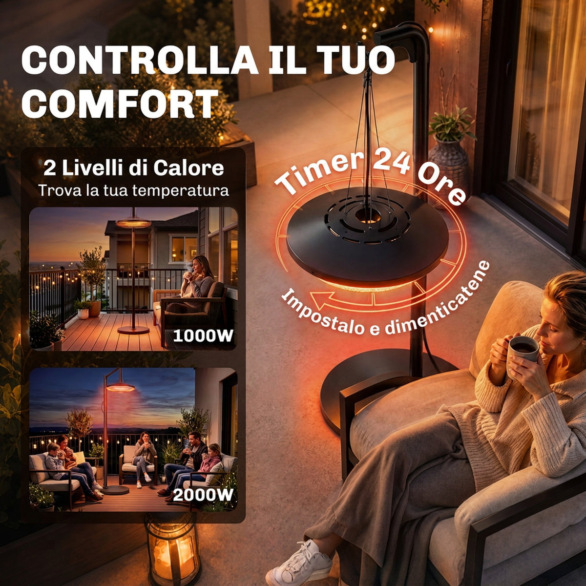 Riscaldatore a Infrarossi Sospeso 2000W