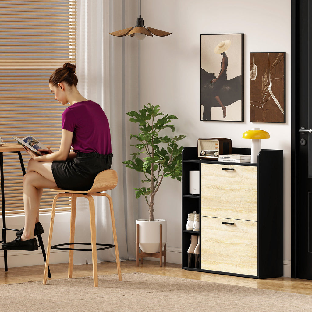 Scarpiera Slim Nera con 2 Cassetti e 3 Vani Aperti