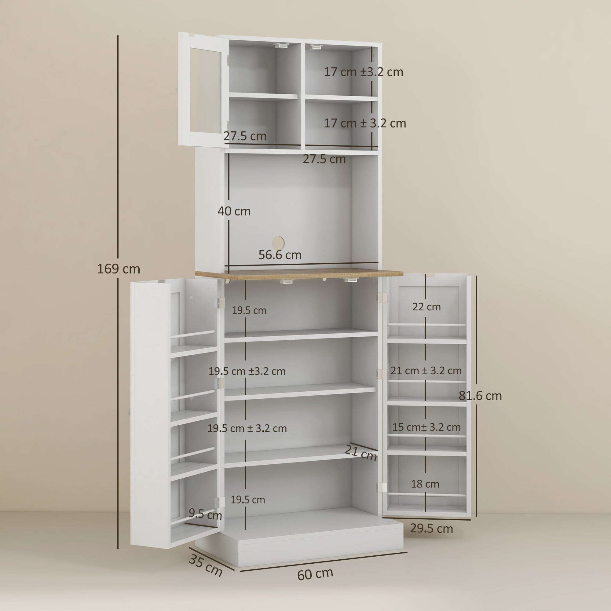 Mobile Porta Microonde con Ripiani Aperti, Armadietto e Portaspezie 60 x 35 x 169 cm