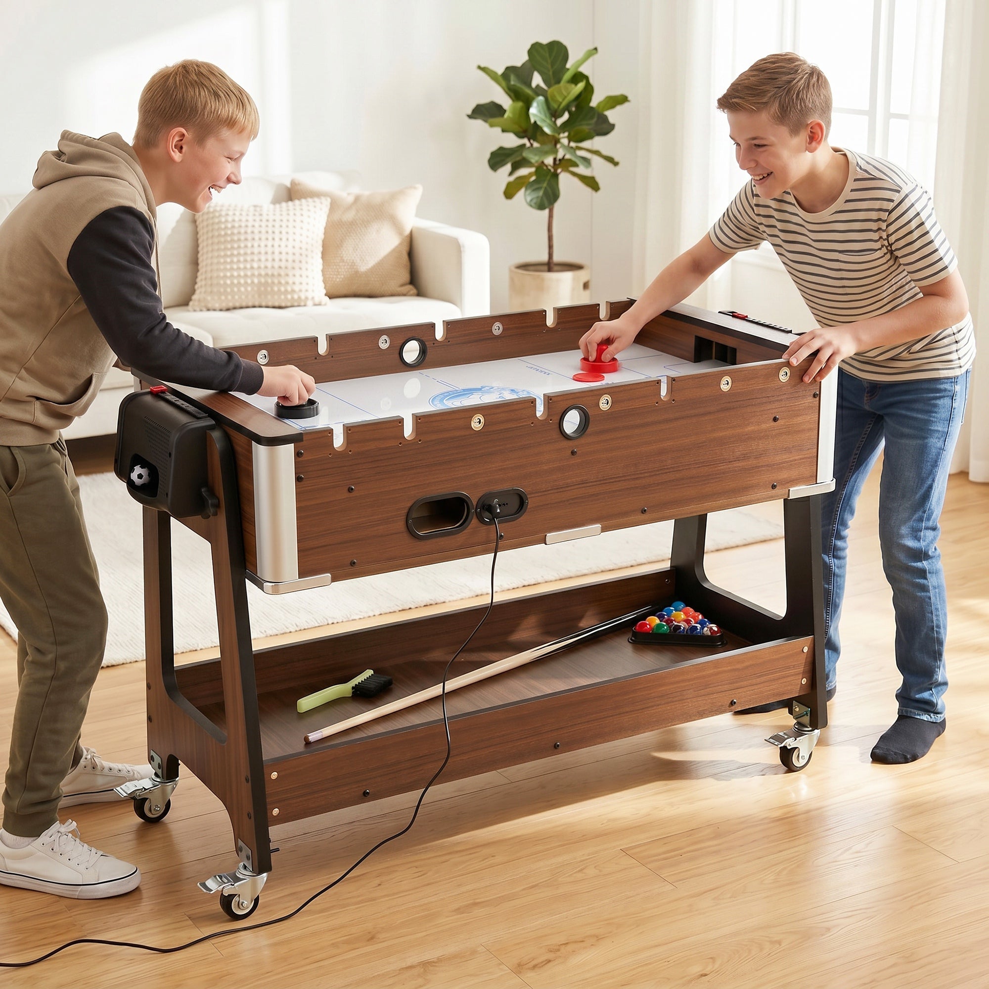 Tavolo Multigioco 3 in 1 con Biliardo, Air Hockey e Calcio Balilla