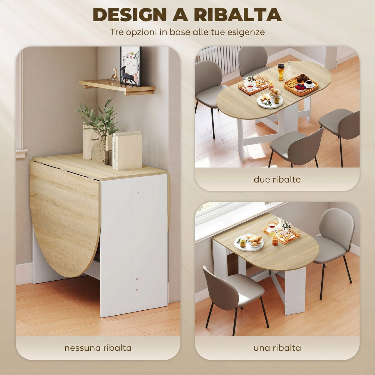 Tavolo da Cucina Ovale Pieghevole con Ali