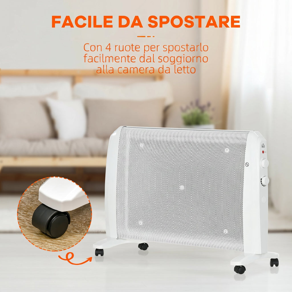 Riscaldatore a Mica 2000W con Termostato e Ruote