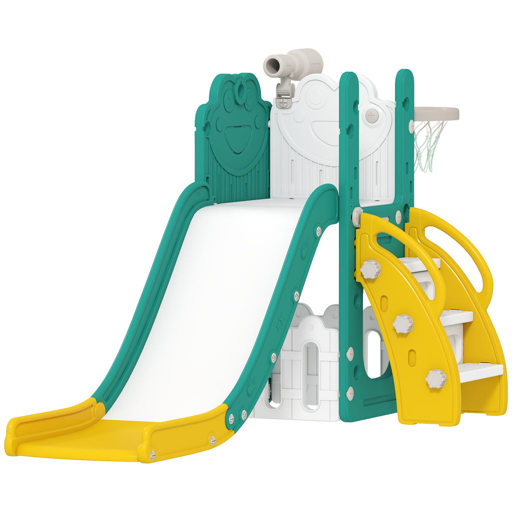 Set Scivolo per Bambini 5 in 1 con Canestro, Scaletta e Telescopio Giallo