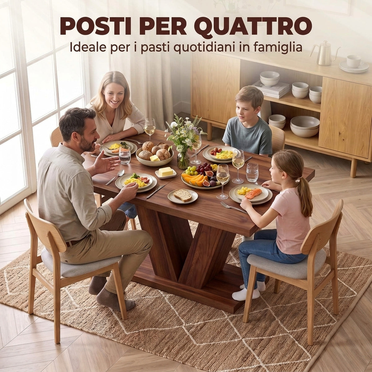 Tavolo da Pranzo Rettangolare per 4 Persone Noce