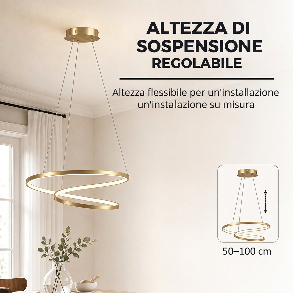 Lampada Sospensione LED Oro con 2 Anelli