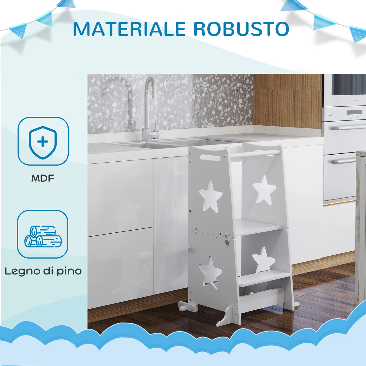 Scala Montessori Convertibile in Tavolo e Sedie Bianca