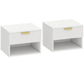 Set 2 Comodini Sospesi Bianchi con Cassetto Scanalato
