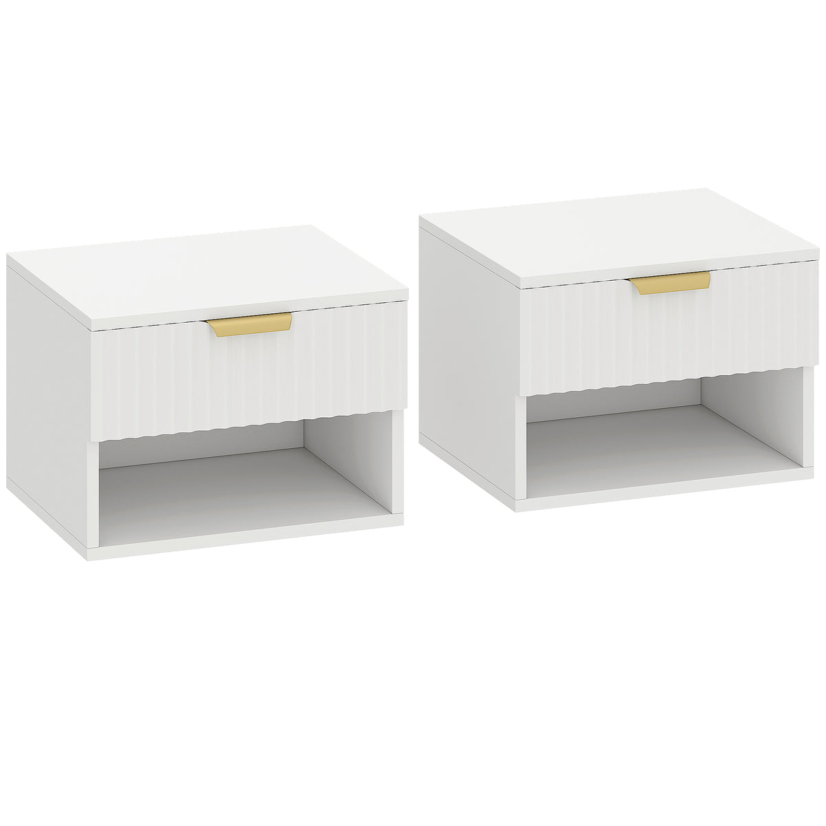 Set 2 Comodini Sospesi Bianchi con Cassetto Scanalato