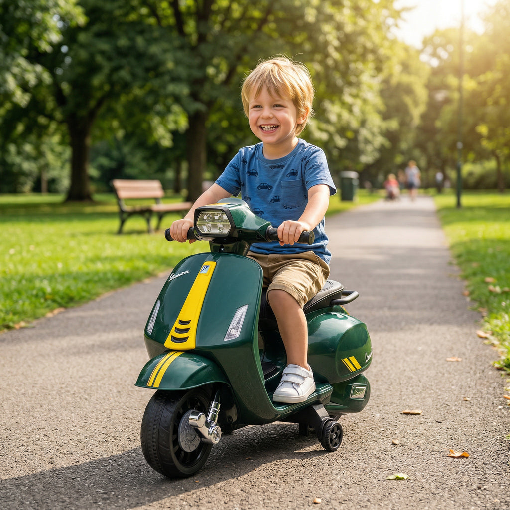 Moto Elettrica Vespa con Licenza Ufficiale 6V per Bambini 2-6 Anni Verde Scuro
