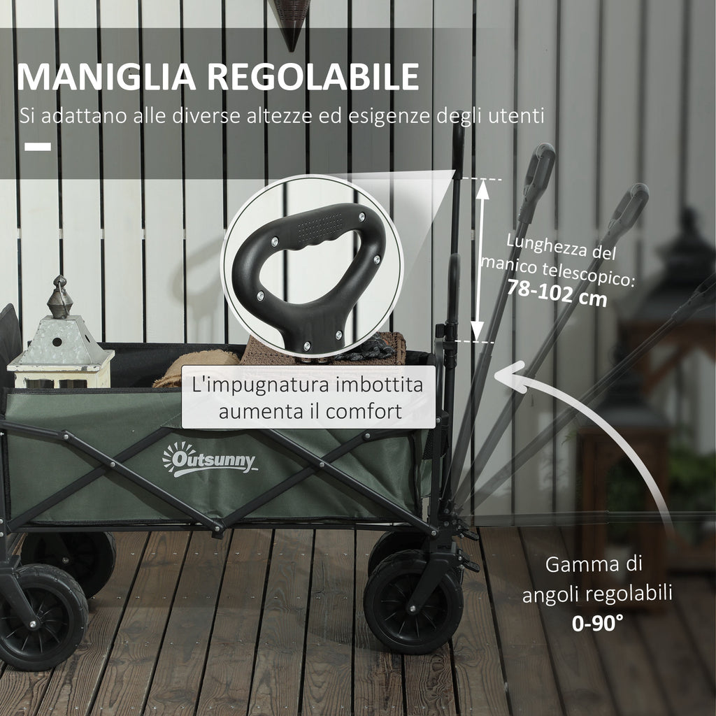 Carrello da Giardino Pieghevole 95 L con Pannello Apribile e Telaio in Acciaio