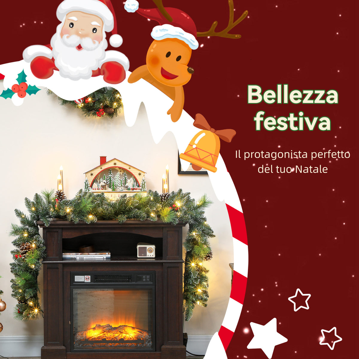 Ghirlanda Natalizia 180 cm con 30 Luci LED
