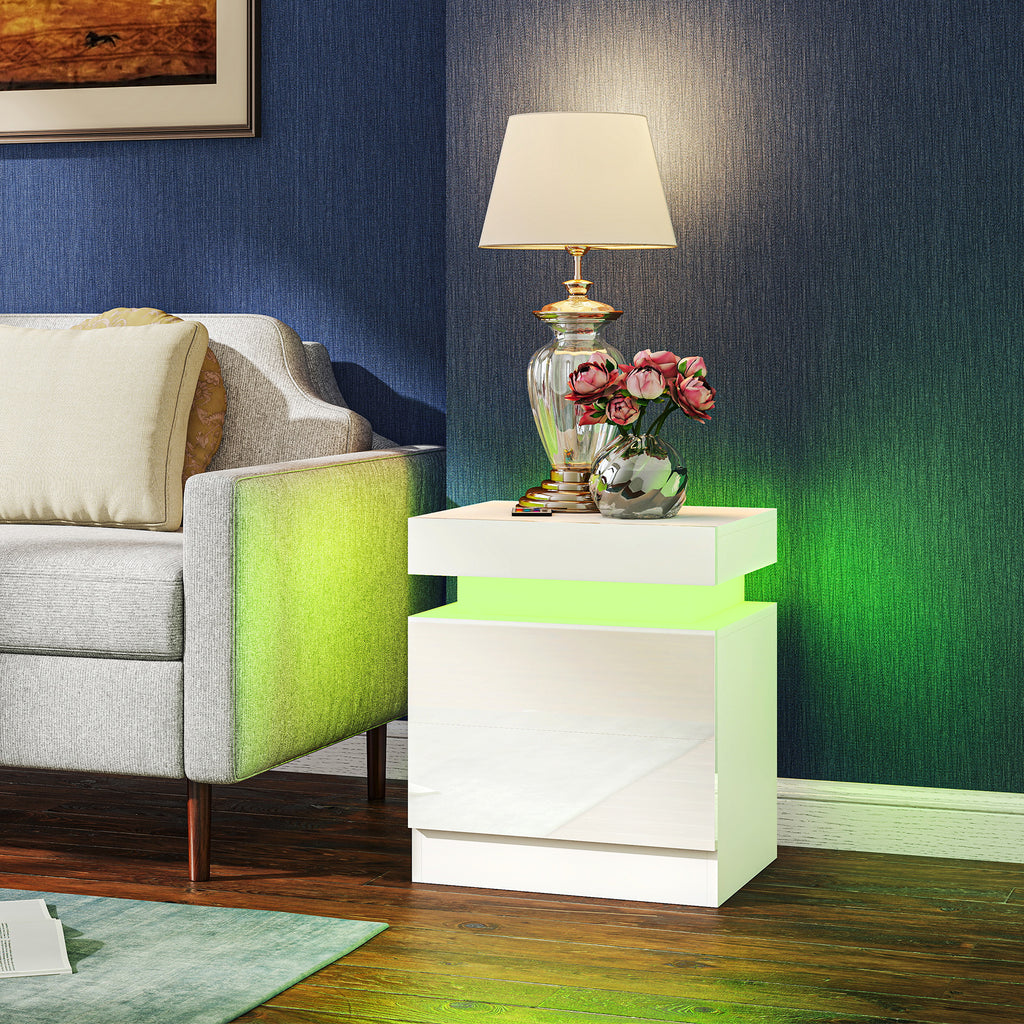 Set 2 Comodini LED a 16 Colori con 2 Cassetti in Legno