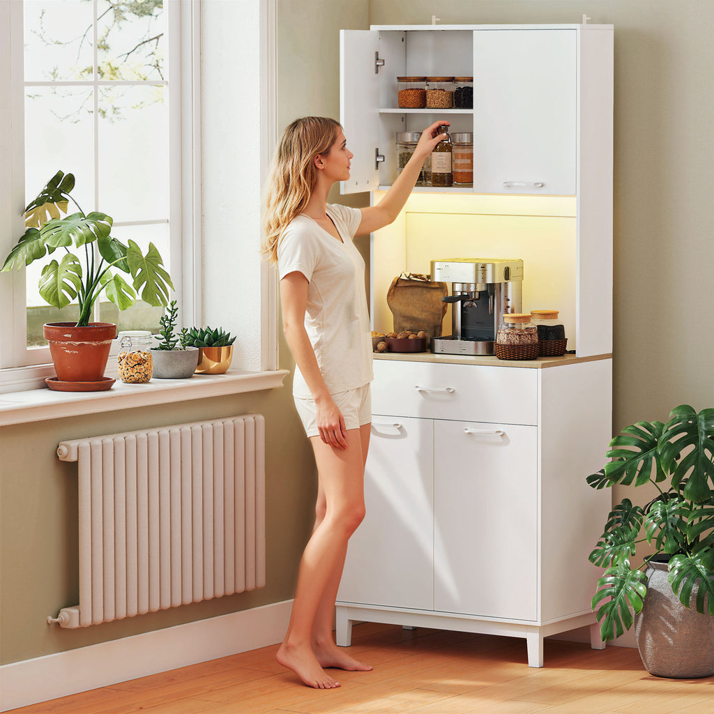 Credenza Moderna con Luci LED, Prese Elettriche e USB, 2 Armadietti e Cassetto