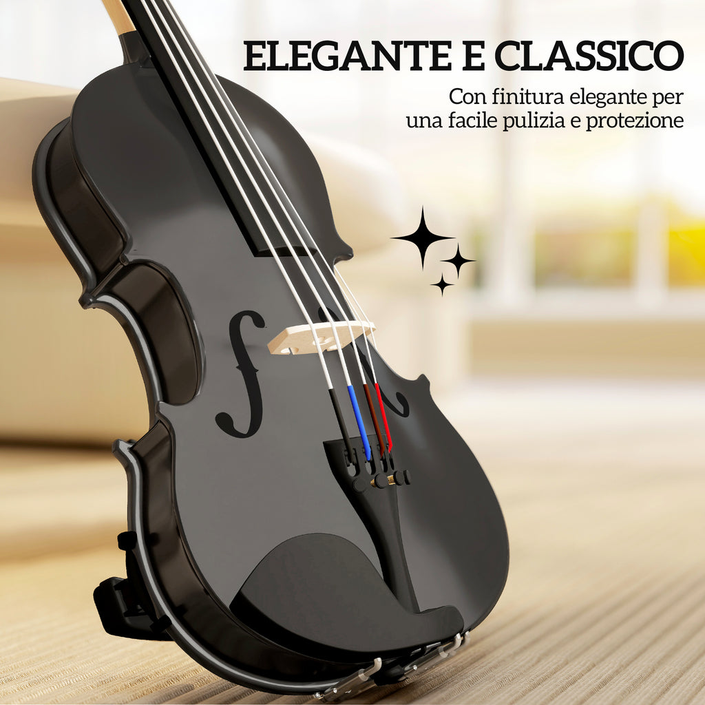 Violino 4/4 in Legno di Abete e Acero con Custodia e Accessori Nero