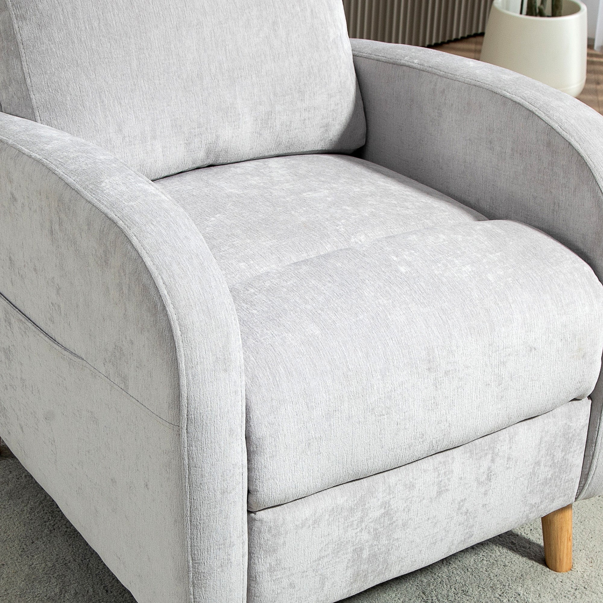 Poltrona Relax Reclinabile fino a 150° con Poggiapiedi in Tessuto Effetto Lino Grigio Chiaro