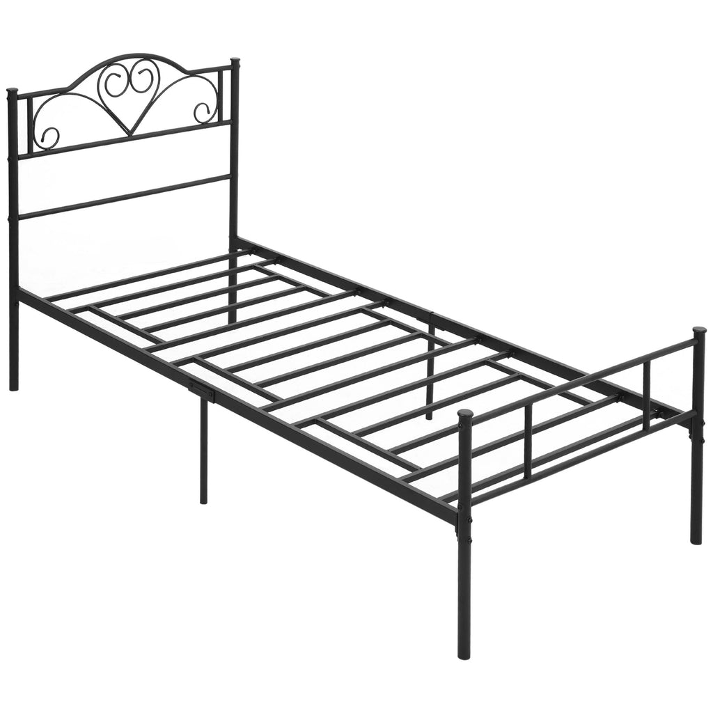 Struttura Letto Singolo 90x200 cm in Acciaio con Testiera, Pediera e Doghe Integrate
