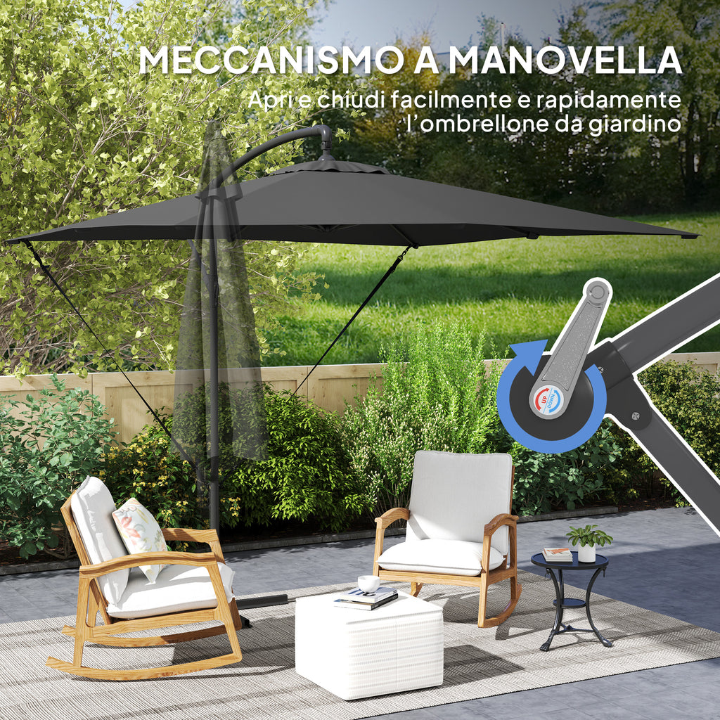 Ombrellone Decentrato da Giardino 2,47 x 2,47 m con Base a Croce e Corde Antivento