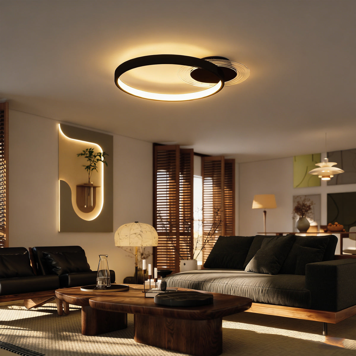 Plafoniera LED Moderna a 2 Anelli Nera 30W