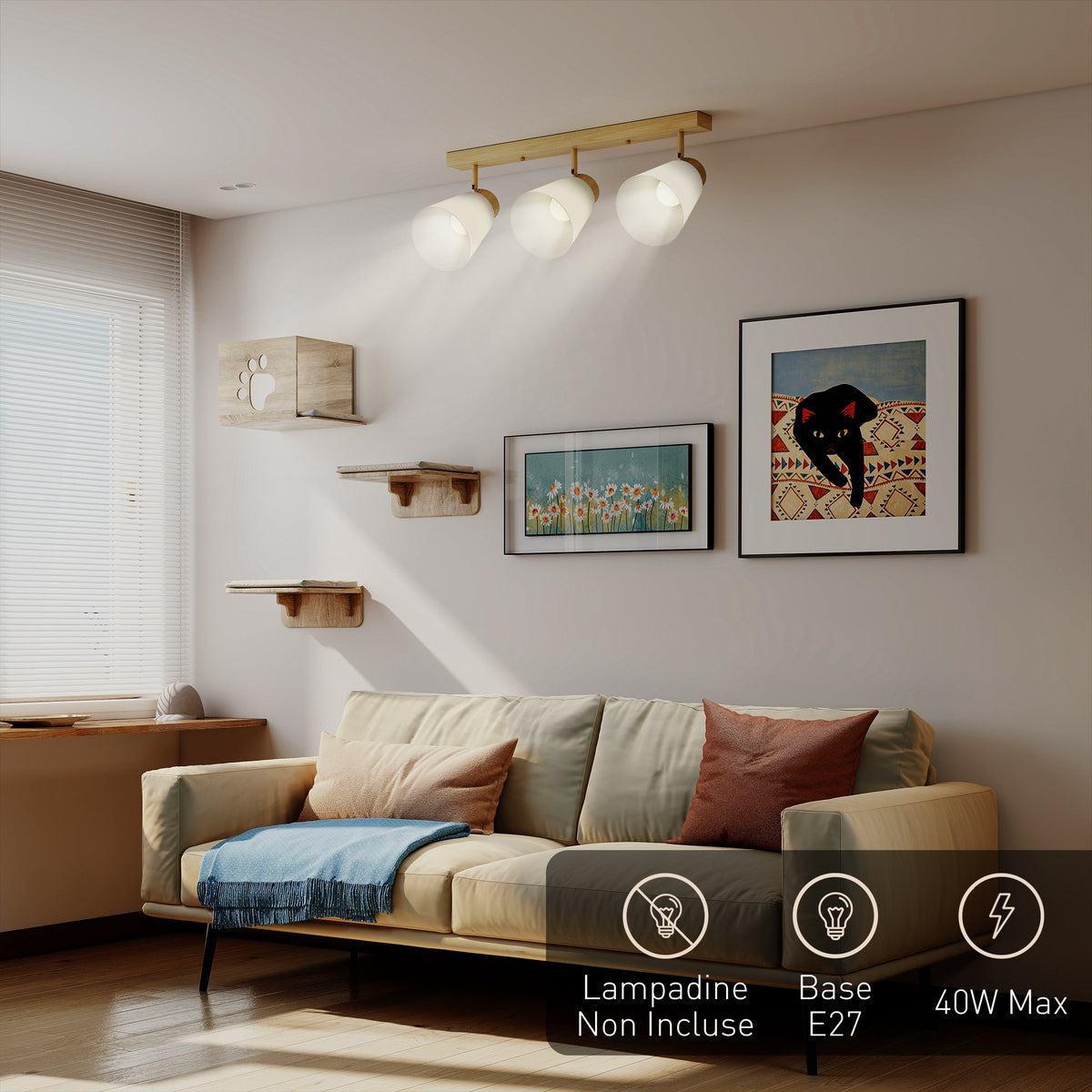 Lampadario da Soffitto 3 Punti Luce Color Legno
