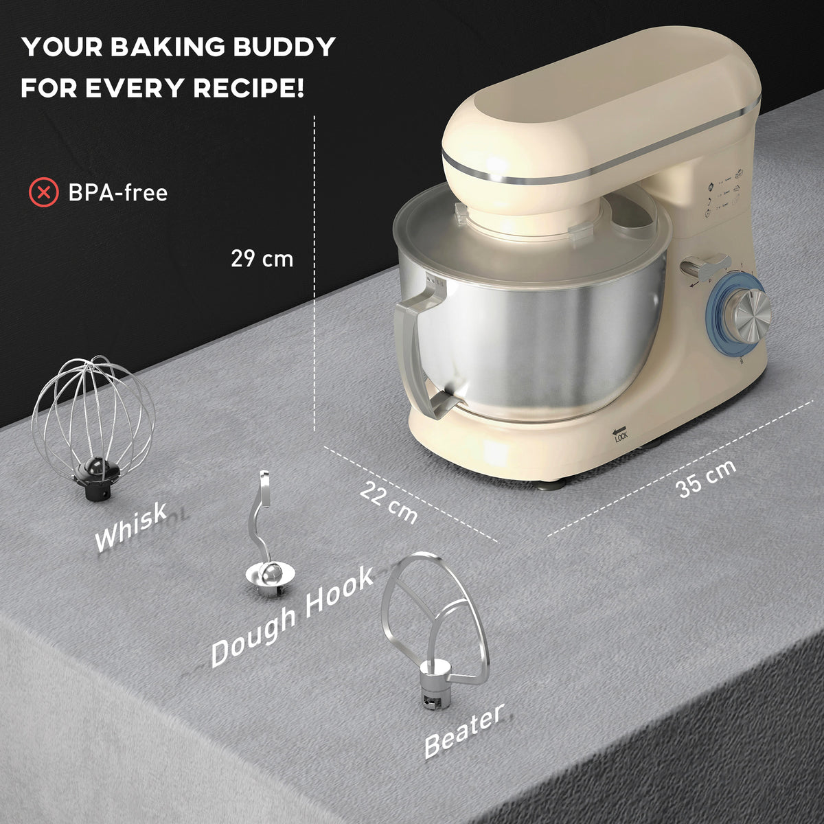 Titolo prodotto:
Impastatrice Planetaria 4,5 L 1300 W Beige