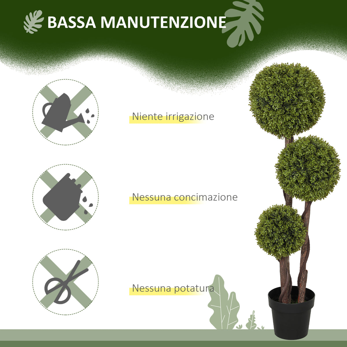 Pianta Artificiale di Bosso a 3 Sfere da 115 cm