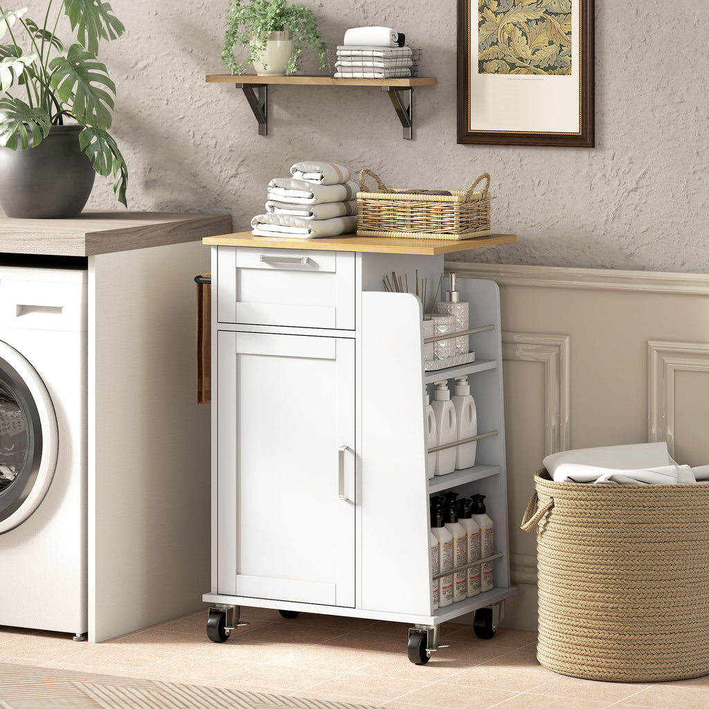 Carrello da Cucina Bianco con Portaspezie e Portasciugamani