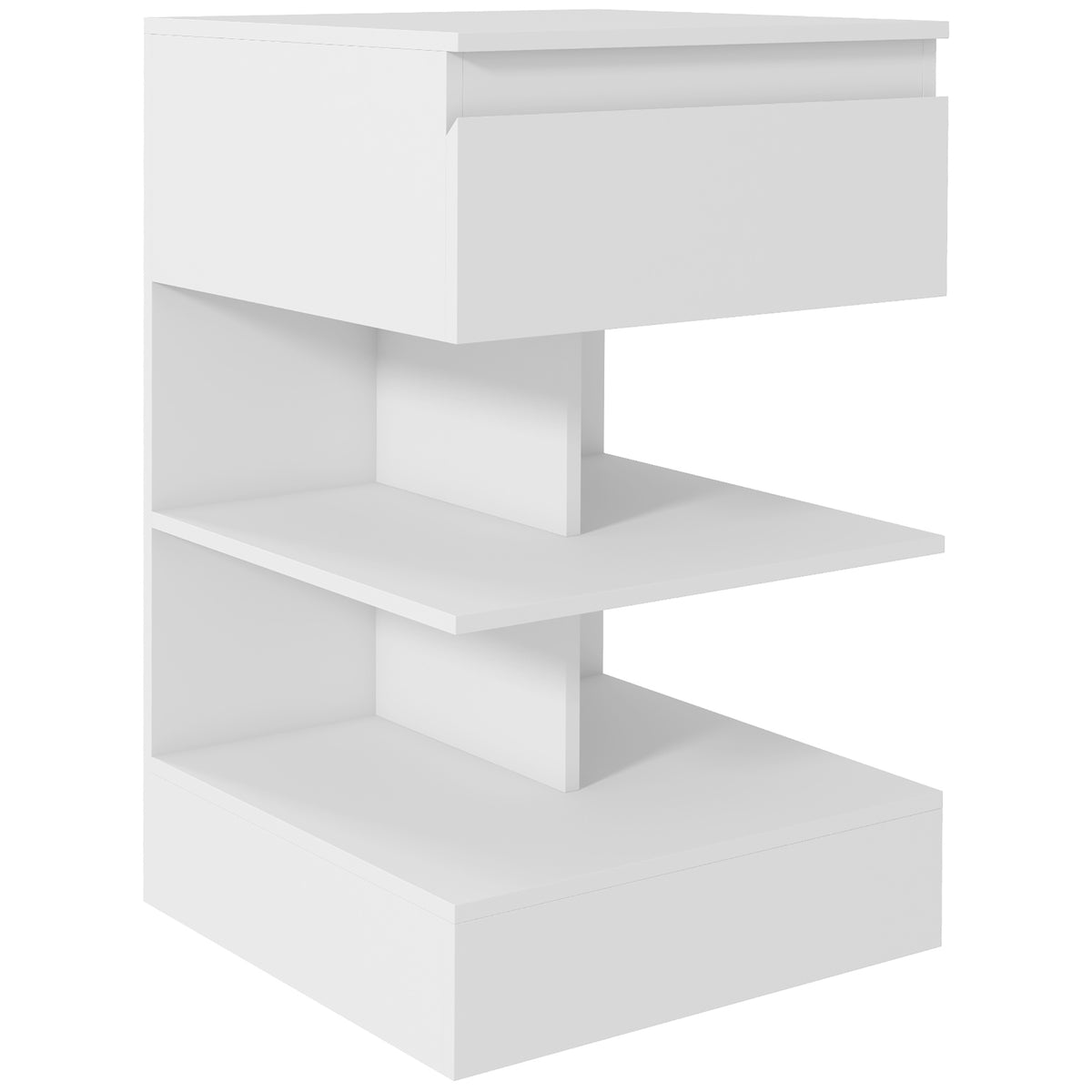Comodino Moderno Bianco con Cassetto e 2 Ripiani