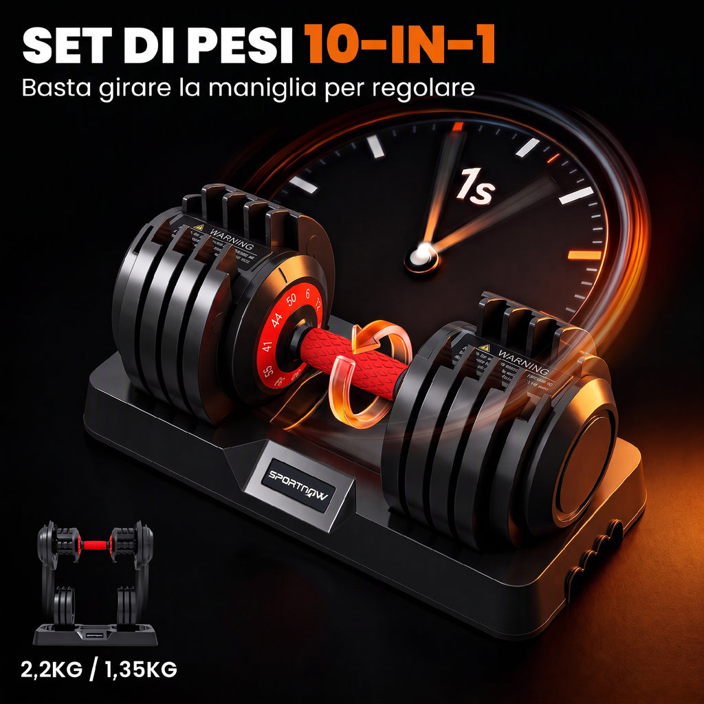 Set di Manubri Regolabili 48 kg con Ghiera Rapida