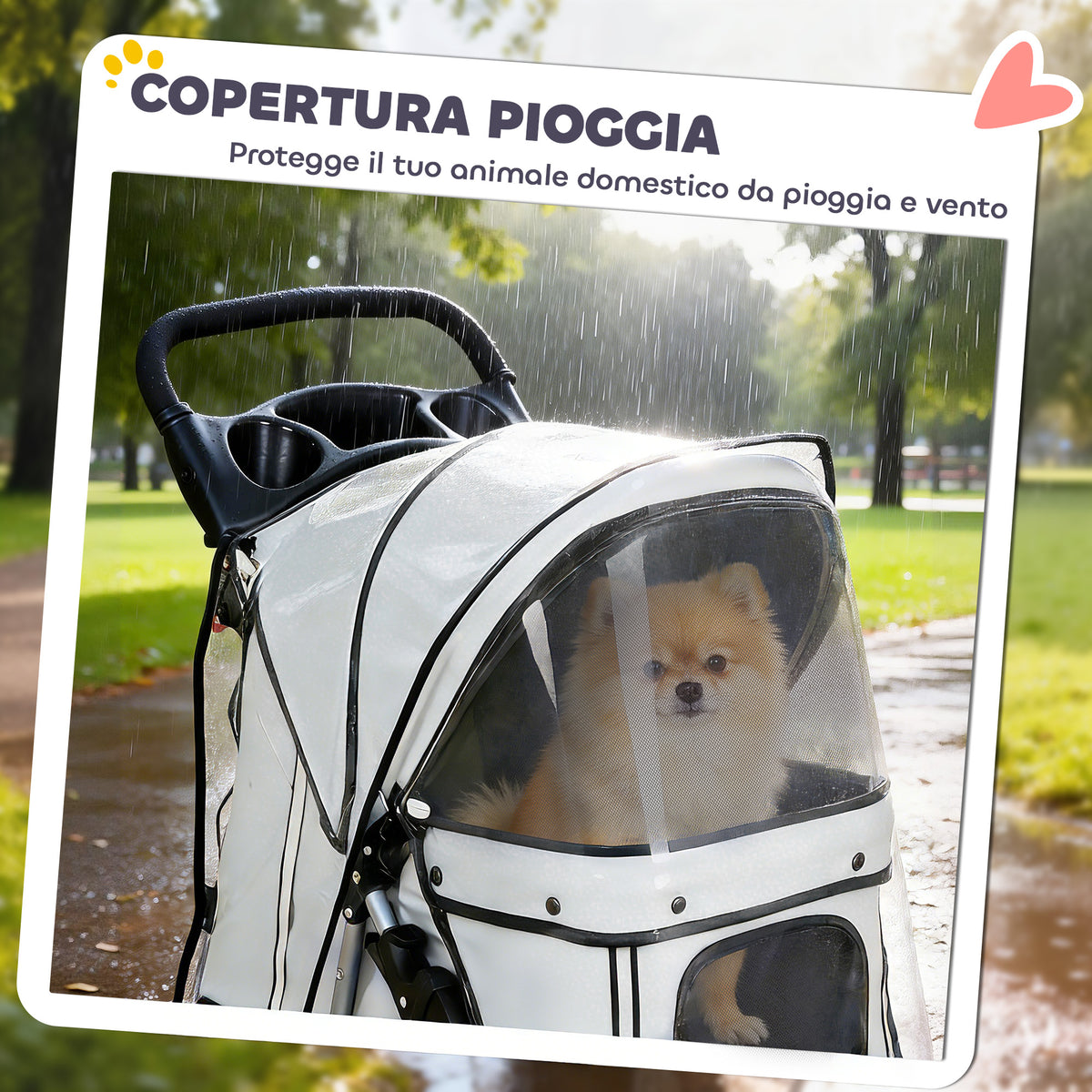 Passeggino Pieghevole per Cani con Copertura Antipioggia