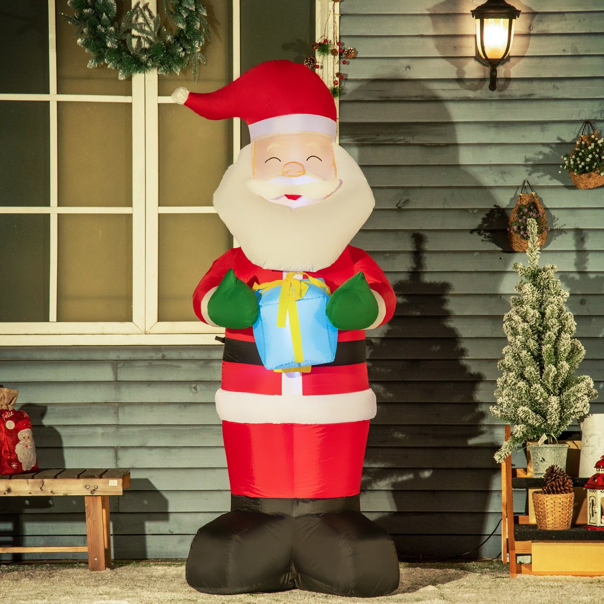 Babbo Natale Gonfiabile con Regalo, 3 Luci LED 184 cm