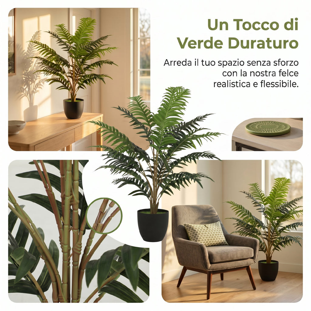 Pianta Artificiale di Felce con 20 Foglie e Rami Modellabili