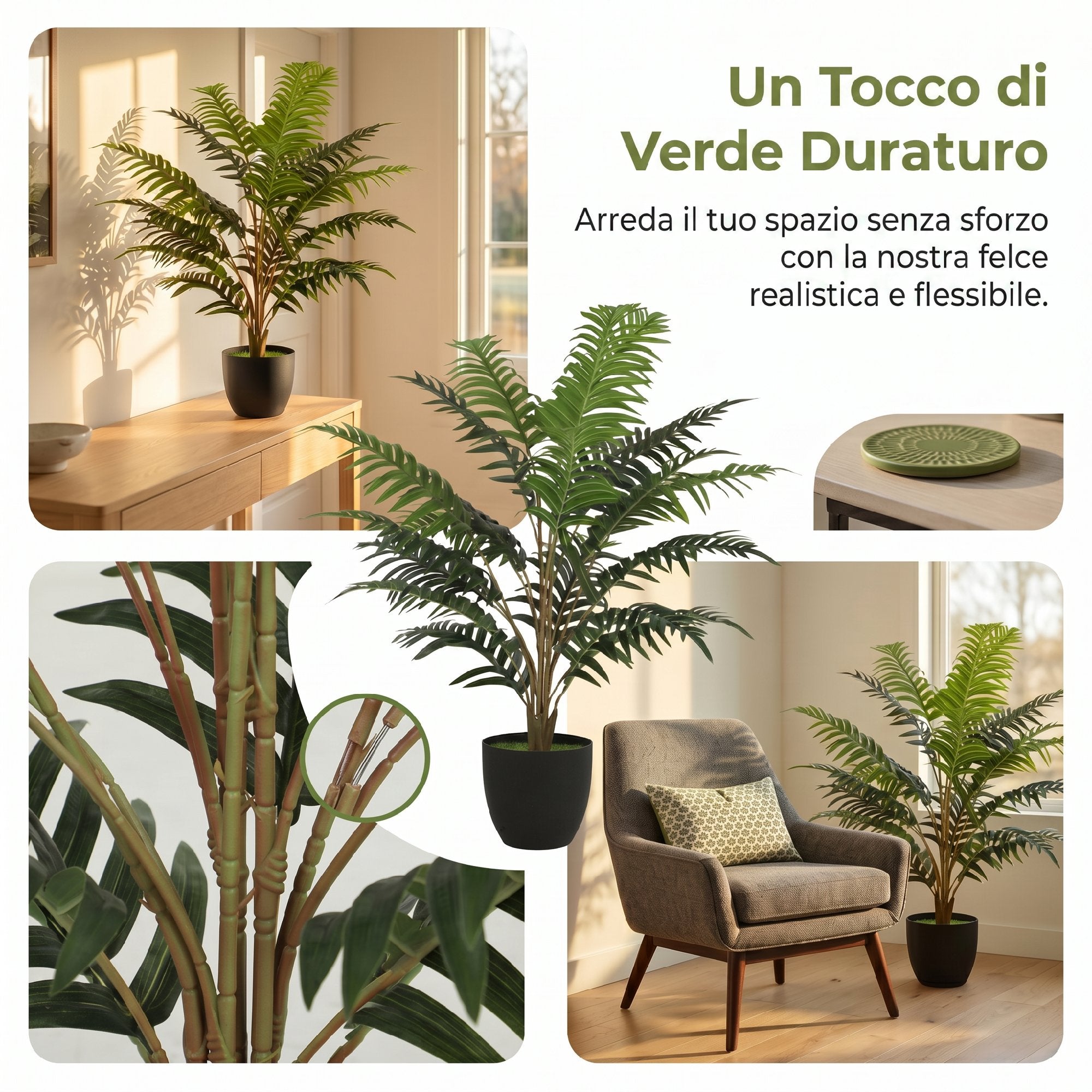 Pianta Artificiale di Felce con 20 Foglie e Rami Modellabili