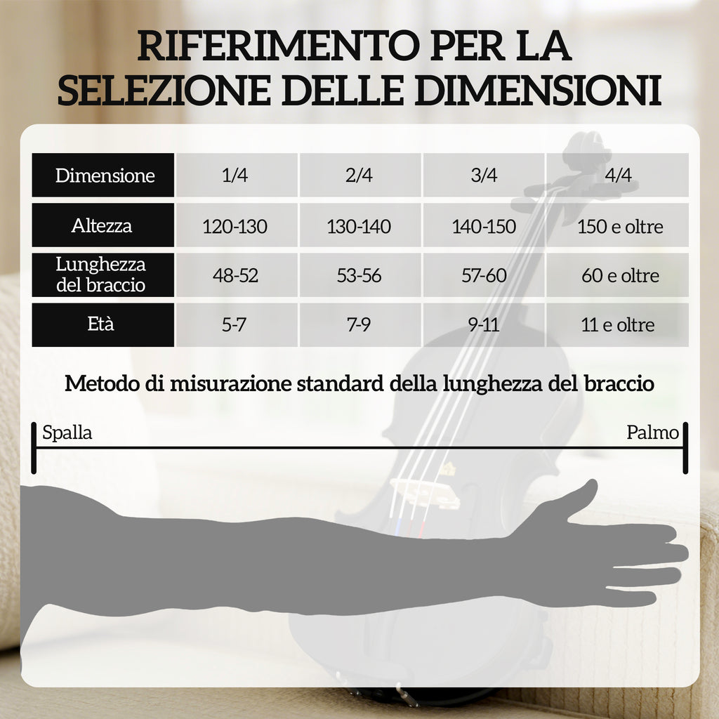 Violino 4/4 in Legno di Abete e Acero con Custodia e Accessori Nero