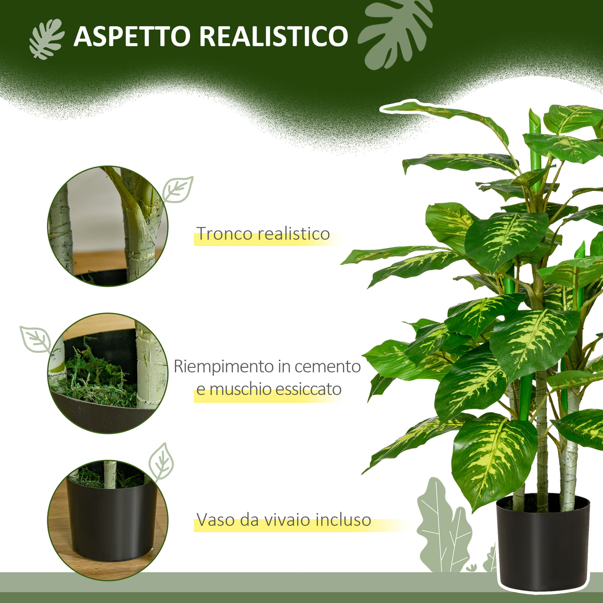 Pianta Artificiale Sempreverde 95 cm con Vaso Nero