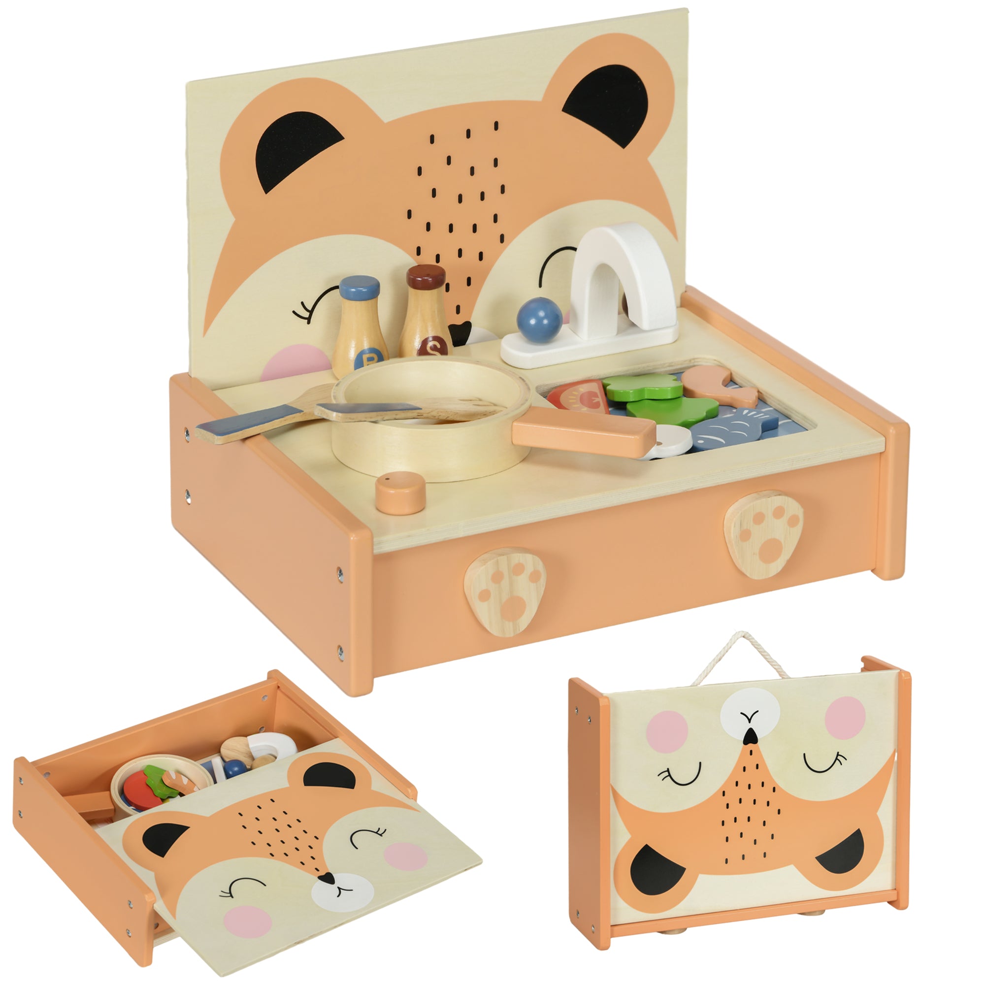 Cucina Giocattolo in Legno per Bambini con Fornello e 12 Accessori