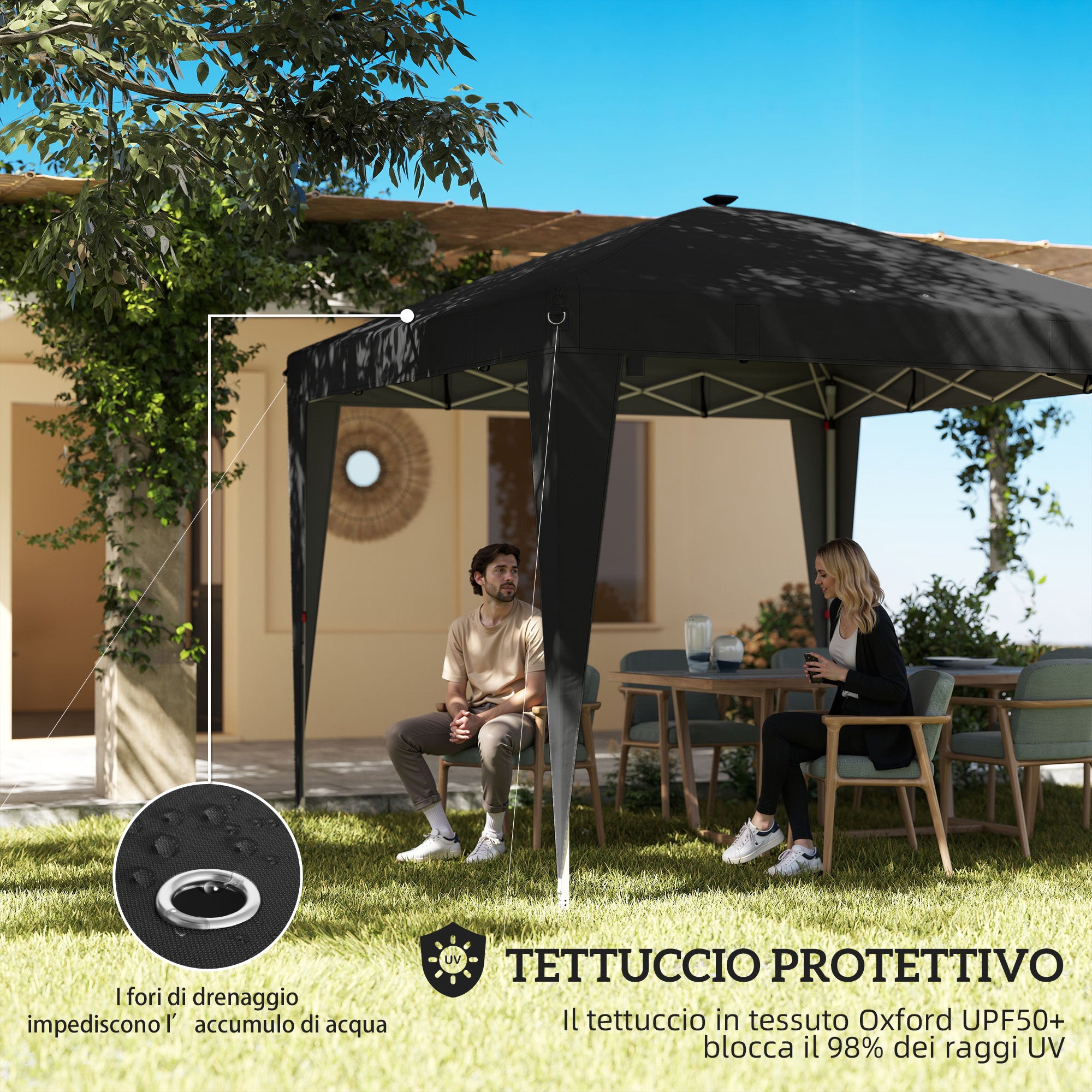 Gazebo Pop-Up Pieghevole 3x3 m con Luce LED, USB e Altezza Regolabile