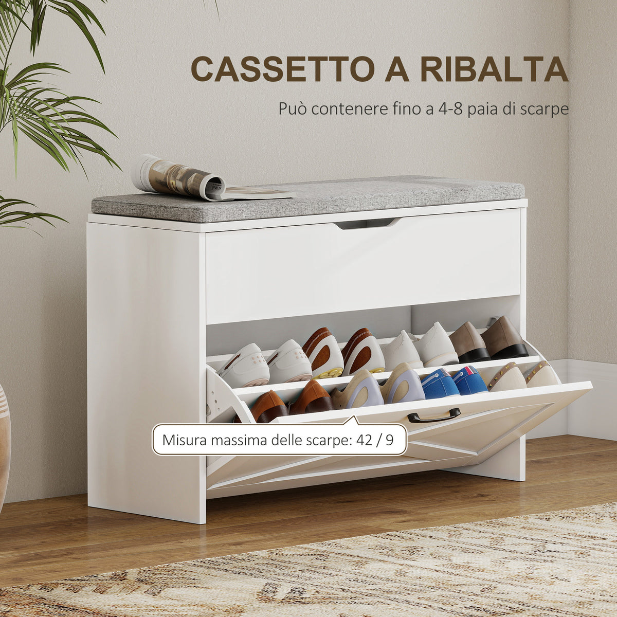 Panca Scarpiera Bianca con Cassetto Ribaltabile