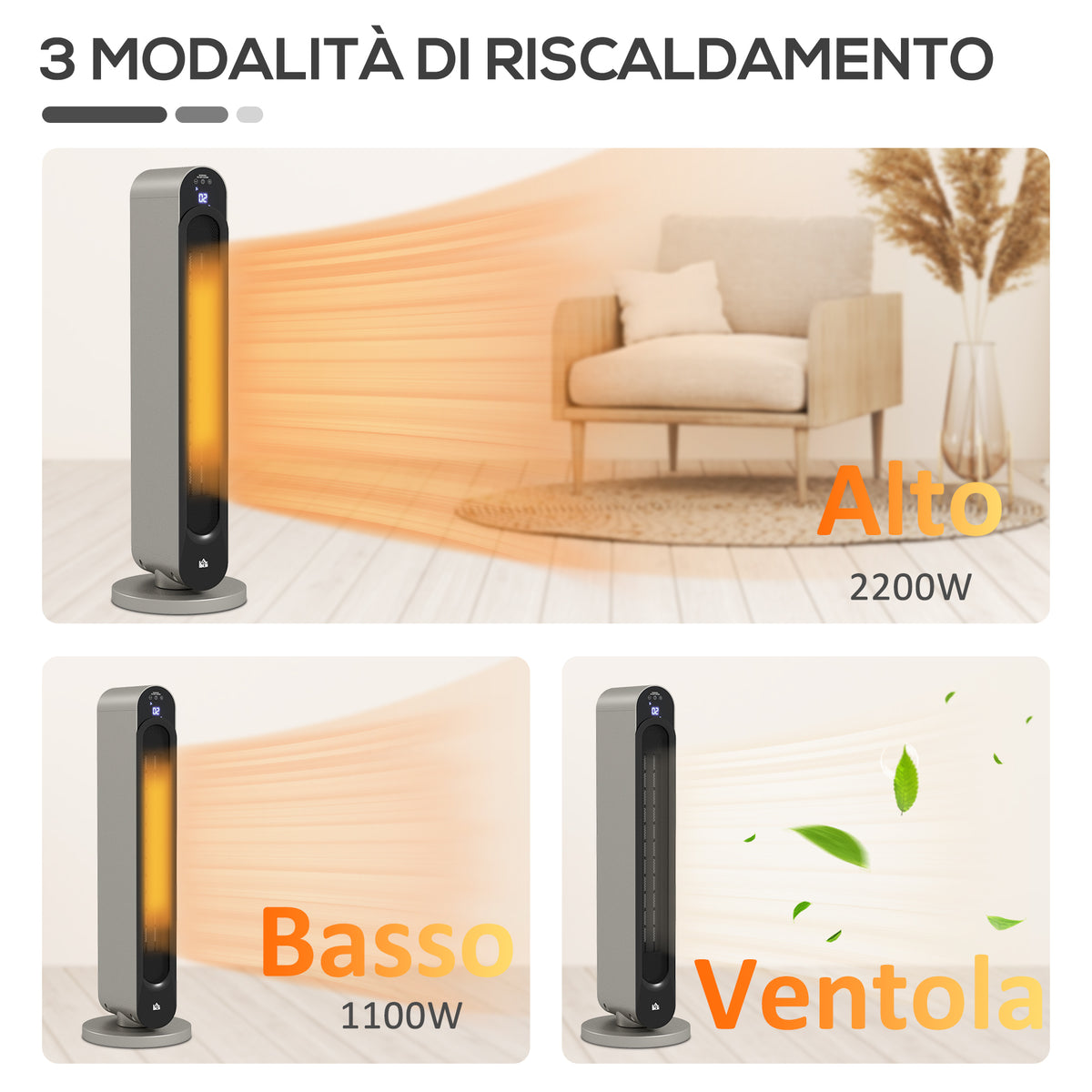 Stufa Elettrica Oscillante 3 Modalità con Telecomando