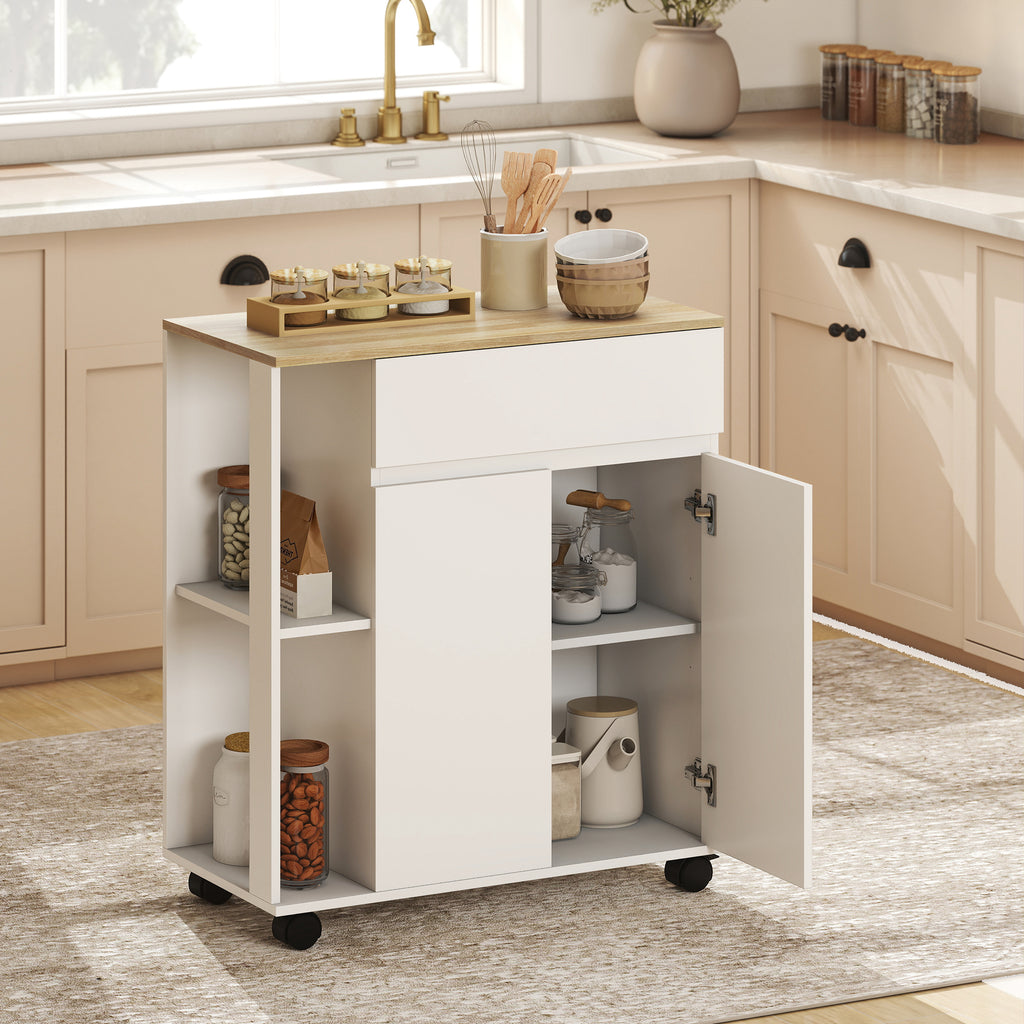 Carrello da Cucina Bianco e Rovere con Cassetto