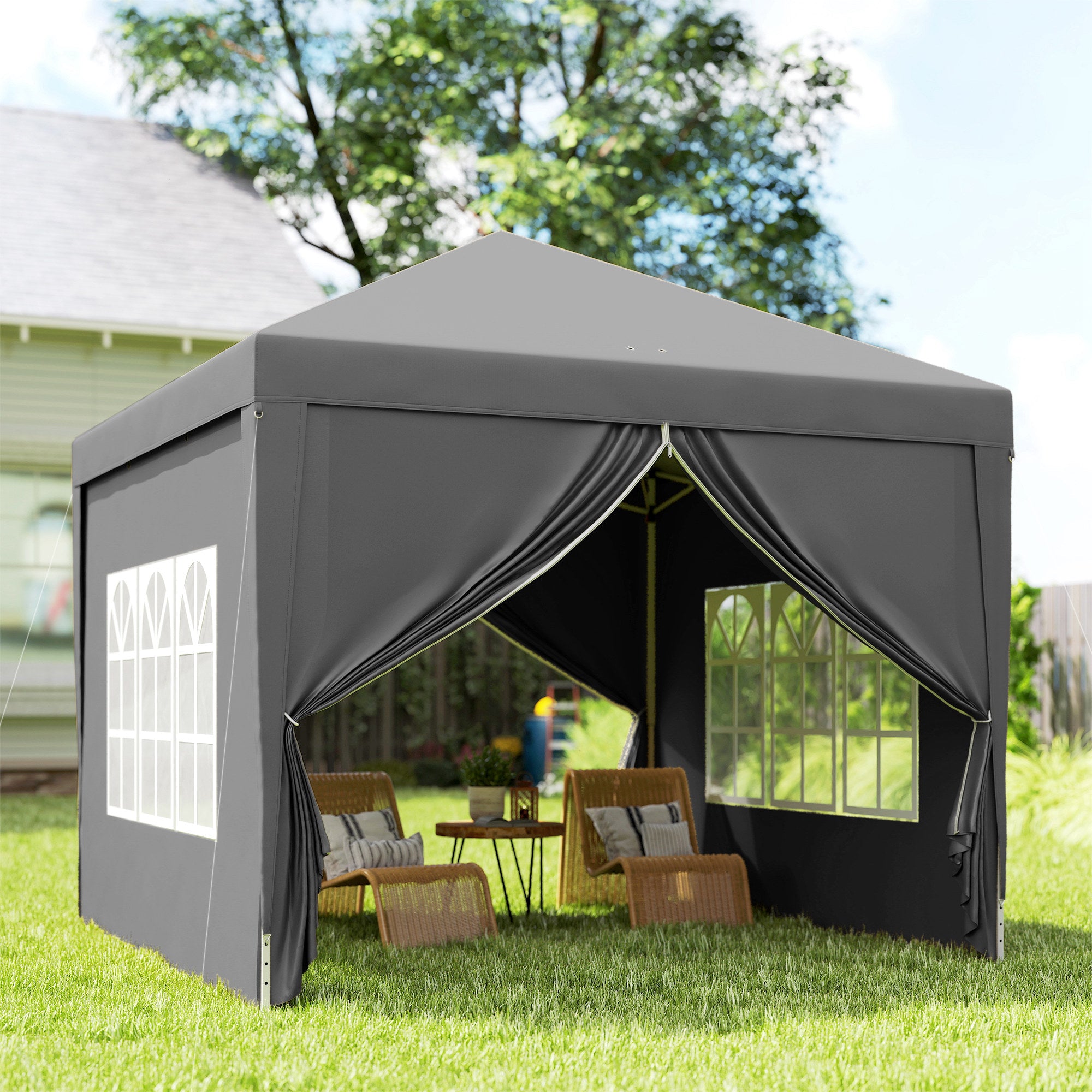 Gazebo Pieghevole da Esterno 3x3 m con 4 Pannelli Laterali Grigio
