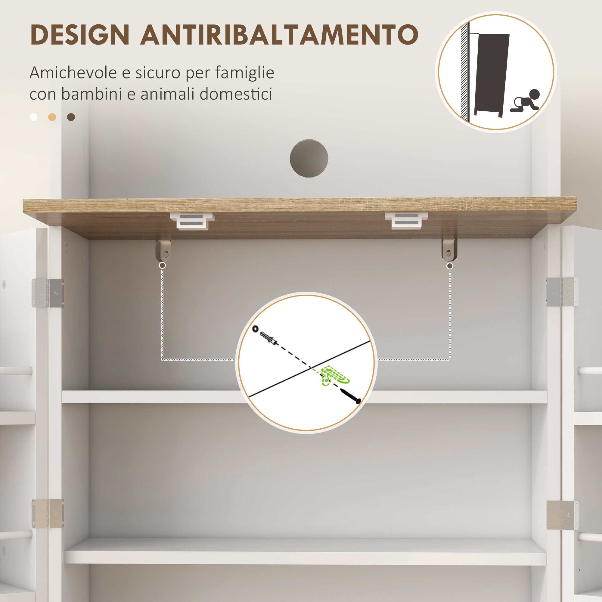 Mobile Porta Microonde con Ripiani Aperti, Armadietto e Portaspezie 60 x 35 x 169 cm